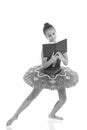 Depriving children ballerina. Most of time child dancer spend in gym training and practicing performance. No time for Royalty Free Stock Photo