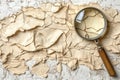 In-Depth Analysis of Aged Paper Texture Using a Magnifying Glass to Reveal Cracks and Patterns Royalty Free Stock Photo