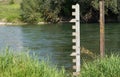 Depth marker or indicator for observation of hydrologic situation in a river. Royalty Free Stock Photo