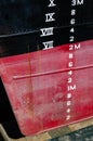 Depth markers on an iron ship hull Royalty Free Stock Photo