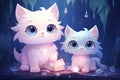 Bewitching moonstone cats, their eyes shimmering with lunar light and mystery - Generative AI