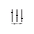 Dequalizer logo design template. Down arrow blend with equalizer design concept. Explain performance degradation, losses,