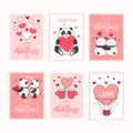 Enamored pandas. Cute cartoon animals. Happy Valentine`s Day. A set of templates for cards, postcards, stickers, banners Royalty Free Stock Photo