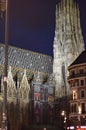 St. Stephen`s Cathedral in Vienna at night, Austria, Europe