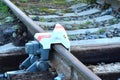 Derail device on railroad line Royalty Free Stock Photo