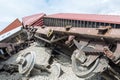 Derailed train coaches at the site of a train accident at the Ge