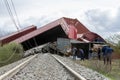 Derailed train coaches at the site of a train accident at the Ge