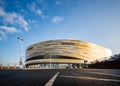 Derby Arena Modern gold sports cycling velodrome stadium open Covid 19 pandemic vaccine centre for Derbyshire residents vaccine