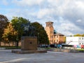 A view of the Statue of Bonnie Prince Charlie with the Historic Silk Mill Building in the Background