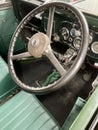 Derbyshire, England, July 10, 2021. Interior of classic Car. Steering wheel and dials. Royalty Free Stock Photo