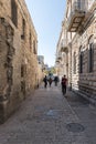 Derech Shaar HaArayot street inside the old city of Jerusalem leading from the Lion Gate in Israel