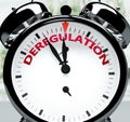 Deregulation soon, almost there, in short time - a clock symbolizes a reminder that Deregulation is near, will happen and finish
