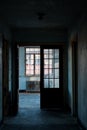 Derelict Blue Hospital Hallway + Open Door + Windows - Abandoned Mayview State Hospital - Pennsylvania