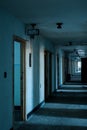 Derelict Blue Hospital Hallway + Open Doors - Abandoned Mayview State Hospital - Pennsylvania