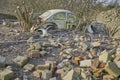 Derelict building site with an old vintage car Royalty Free Stock Photo