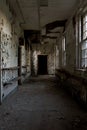 Derelict & Dark Hallway with Windows - Abandoned Central Islip State Hospital - New York Royalty Free Stock Photo