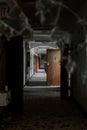 Derelict Hallway with Open Wood Doors - Abandoned Rockland State Hospital - New York Royalty Free Stock Photo