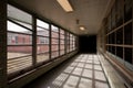 Derelict Hallway with Windows + Lights - Abandoned Mayview State Hospital - Pennsylvania