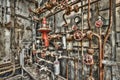 Derelict industrial boiler room in a disused factory Royalty Free Stock Photo