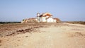Derelict medieval monastery, 15th-century Baroque church of Our Lady of the Cape, cliffside view, Cabo Espichel, Portugal Royalty Free Stock Photo