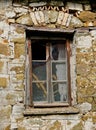 Detail Of Old Greek Stone House, Wood Framed Window, Greece