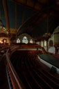 Derelict Sanctuary with Stained Glass Windows & Organ - Abandoned Church - Lowell, Massachusetts Royalty Free Stock Photo