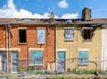 Derelict terraced houses in the North of England awaiting demolishon Royalty Free Stock Photo