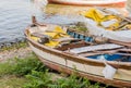 Derelict wood boat in dry dock