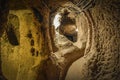 The Derinkuyu underground city is an ancient multi-level cave city in Cappadocia, Turkey.