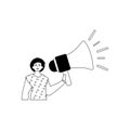 The derision is holding a bullhorn . hour concept . bootleg and lacuna analogue smash. Trendy style, Vector Illustration