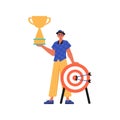 The derision holds the achiever 's cup in his template. Trendy style, Vector Illustration