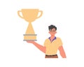 The derision holds the achiever 's cup in his template. Trendy style, Vector Illustration