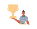 The derision holds the achiever 's cup in his template. Trendy style, Vector Illustration