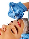 Dermal fillers of woman in spa salon with beautician. Royalty Free Stock Photo