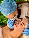 Dermal fillers of woman in spa salon with beautician. Royalty Free Stock Photo