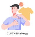 Dermatitis or clothes allergy, man itching skin rash