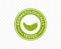 Dermatologically tested icon logo with feather, vector. Skin moisturizer and cosmetics hypoallergenic product tag, dermatology