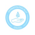 Dermatologically tested vector label with water drop, leaf and hand logo. Dermatology test and dermatologist clinically Royalty Free Stock Photo