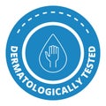 Dermatologically tested vector label with water drop, leaf and hand logo. Royalty Free Stock Photo