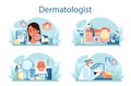 Dermatologist concept set. Dermatology specialist, face skin or acne treatment.