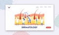 Dermatology Landing Page Template. Consultation with Trichologist. Tiny Doctors Dermatologists or Cosmetologists Royalty Free Stock Photo