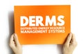 DERMS - Distributed Energy Resource Management Systems acronym on card, abbreviation concept background