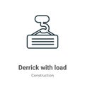 Derrick with load outline vector icon. Thin line black derrick with load icon, flat vector simple element illustration from Royalty Free Stock Photo