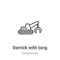 Derrick with tong outline vector icon. Thin line black derrick with tong icon, flat vector simple element illustration from