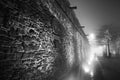 Derry City Wall in a Foggy Night with Christmas Lights On