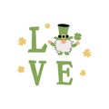 Love with irish gnome and clover leaves. St Patrick`s day concept Royalty Free Stock Photo