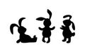 Three bunnies, rabbits silhouette on white background. Royalty Free Stock Photo