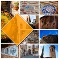 Deruta, Italy - 02/20/2019: Collage photos in 11:1 format. Town in Umbria famous for its artistic hand-made and painted ceramics.