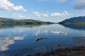 Derwent Water Lake District Cumbria England uk south of Keswick blue sky beautiful calm sunny summer day Royalty Free Stock Photo