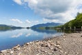 Derwent Water Lake District Cumbria England uk south of Keswick blue sky beautiful calm sunny summer day
